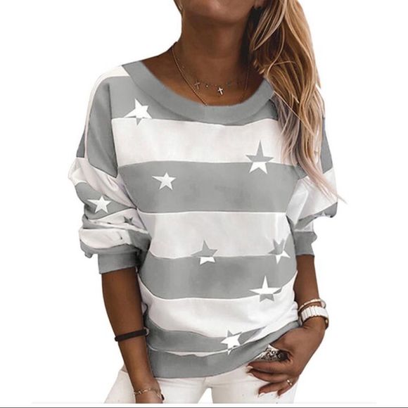 zoeserendipity Tops - Cotton Grey and White Stars Long Sleeve Tee